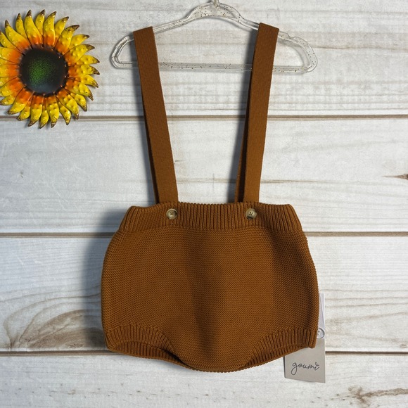 Goumi Kids Knit Suspender Bloomers Overalls Sienna 2T Organic Cotton - Picture 2 of 7